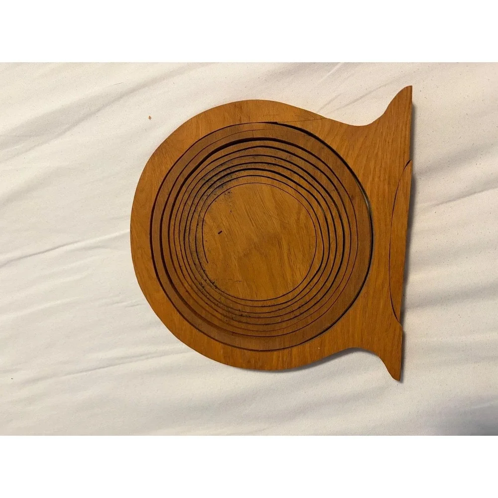 Vintage Collapsible Wooden Fruit Basket Spiral Cut Folding Bowl Trivet MCM